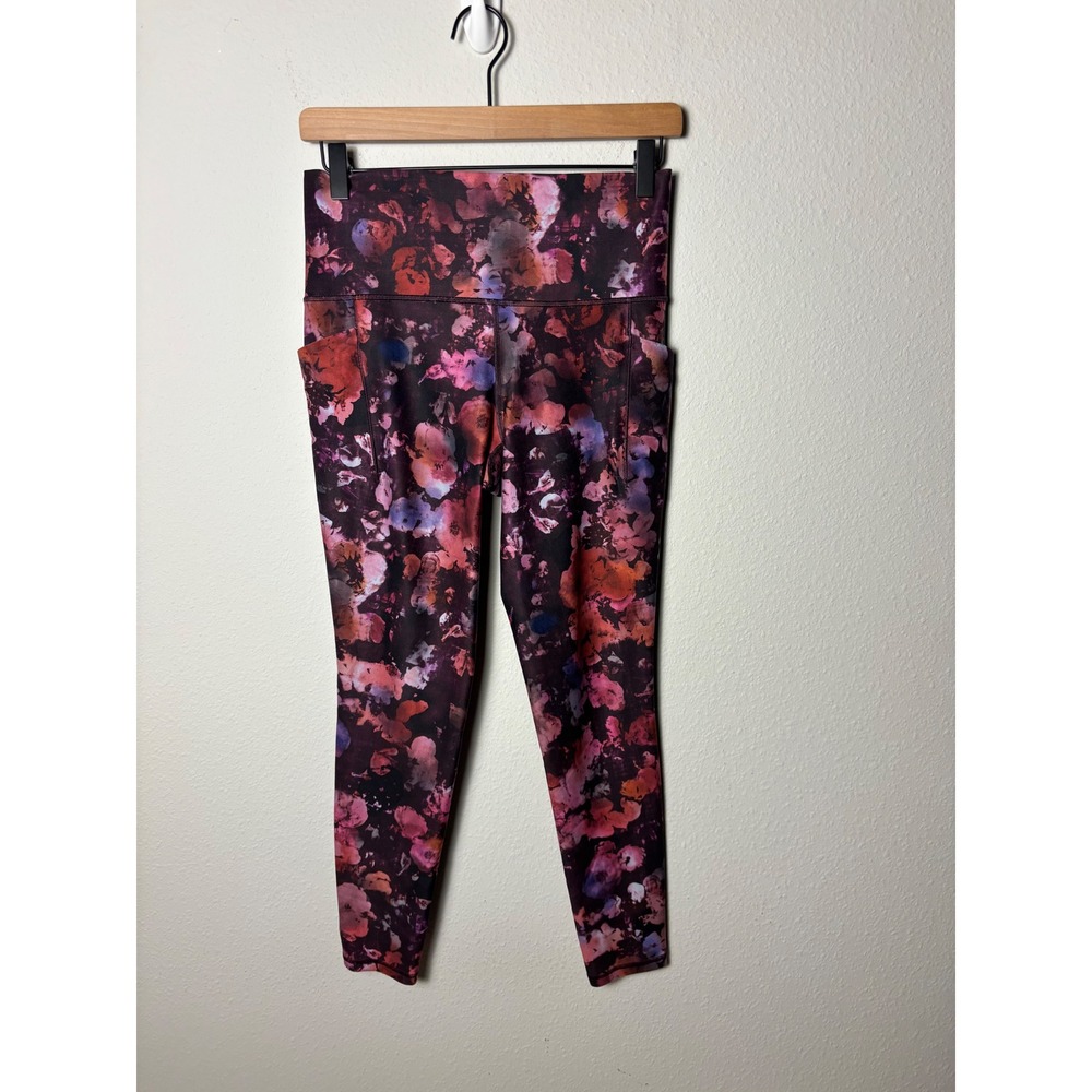Athleta Salutation Stash Pocket II Printed Tight Floral Leggings Purple Pink M